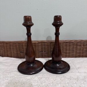 Vintage 1970s Wooden Candle Holders